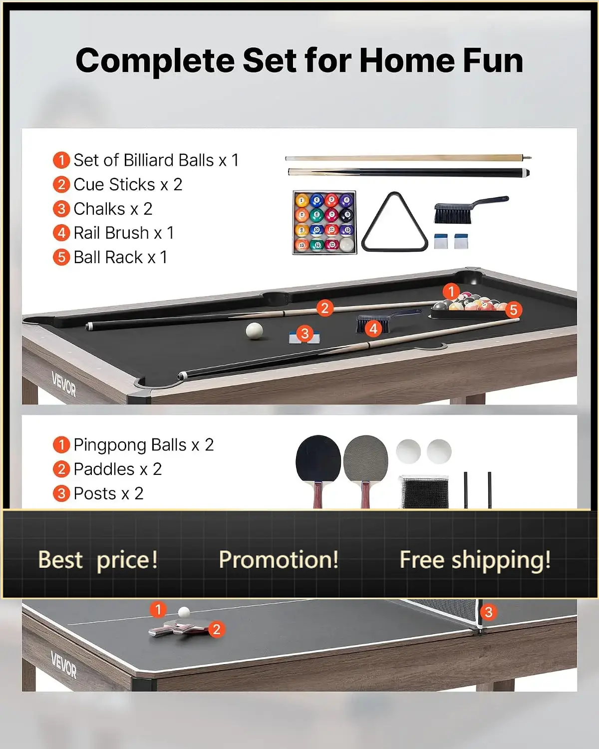Table Tennis No 1 - 7ft 3-in-1 Multi Game Table with
